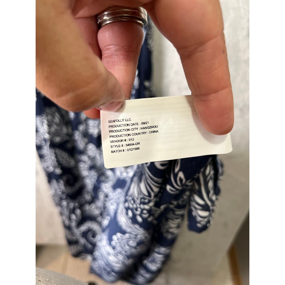 Seafolly Folklore Midi Dress True Navy Boho Coastal Resort Flowy Sundress MD New - Picture 6 of 7